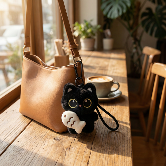 Black Cat Guardian Plush Keychain – Cute Valentine Gift